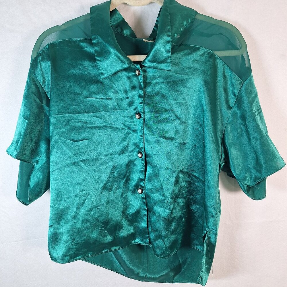 Vintage Victoria's Secret Green Satin Pajama top size small